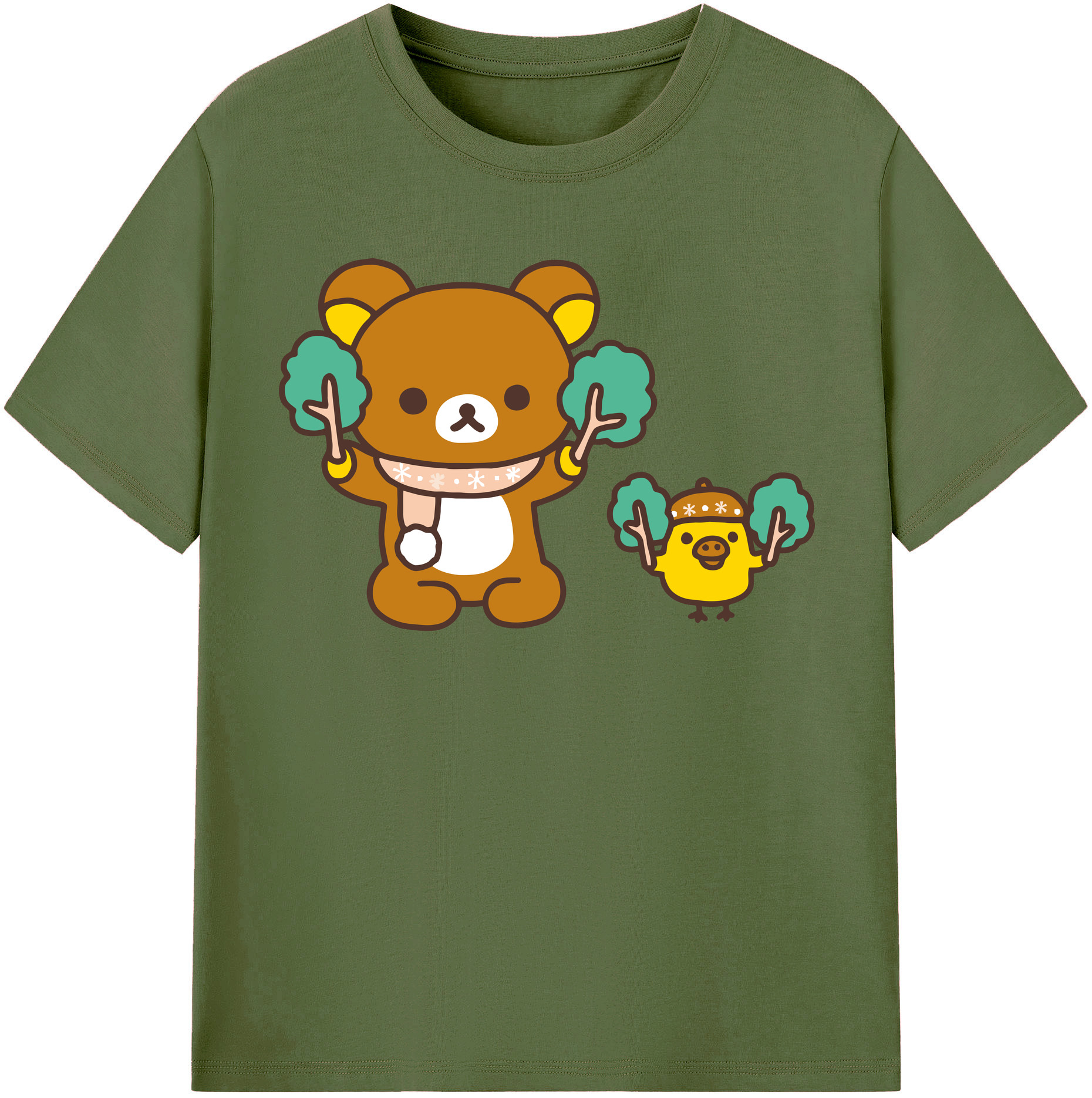 （画像用） リラックマ リラックマ キイロイトリ Rilakkuma Korilakkuma Kiiroitori 綿100％半袖Tシャツ（フロントプリント）
